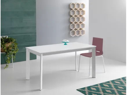 Zen table with matt extra-white tempered glass top with matt white painted metal structure by Pointhouse