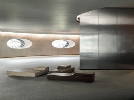 Single-block square or rectangular wooden coffee table with a dynamic shape Andorea by Frigerio