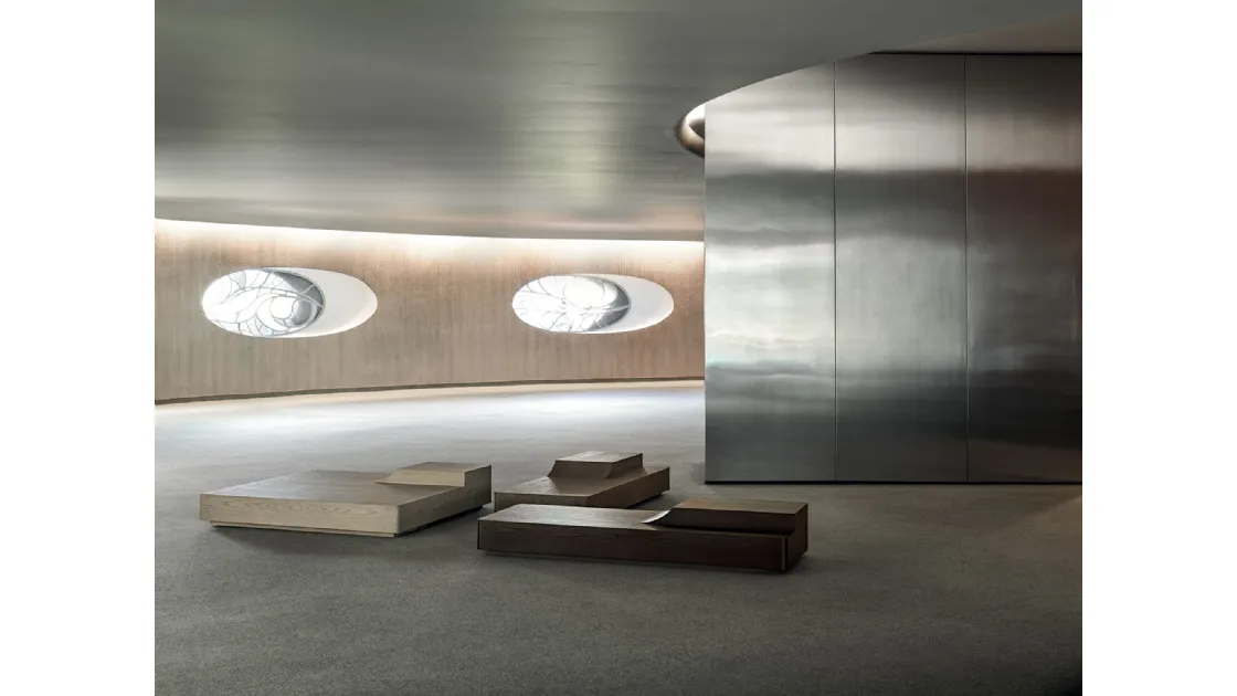 Single-block square or rectangular wooden coffee table with a dynamic shape Andorea by Frigerio