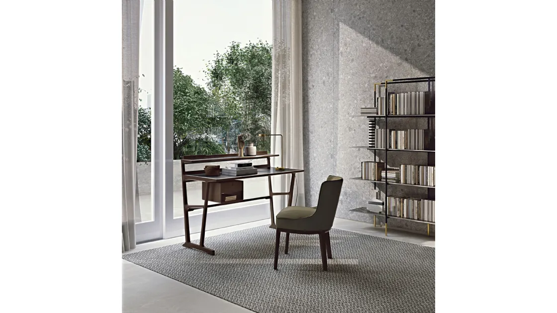 Archè solid wood writing desk with Frigerio leather inserts