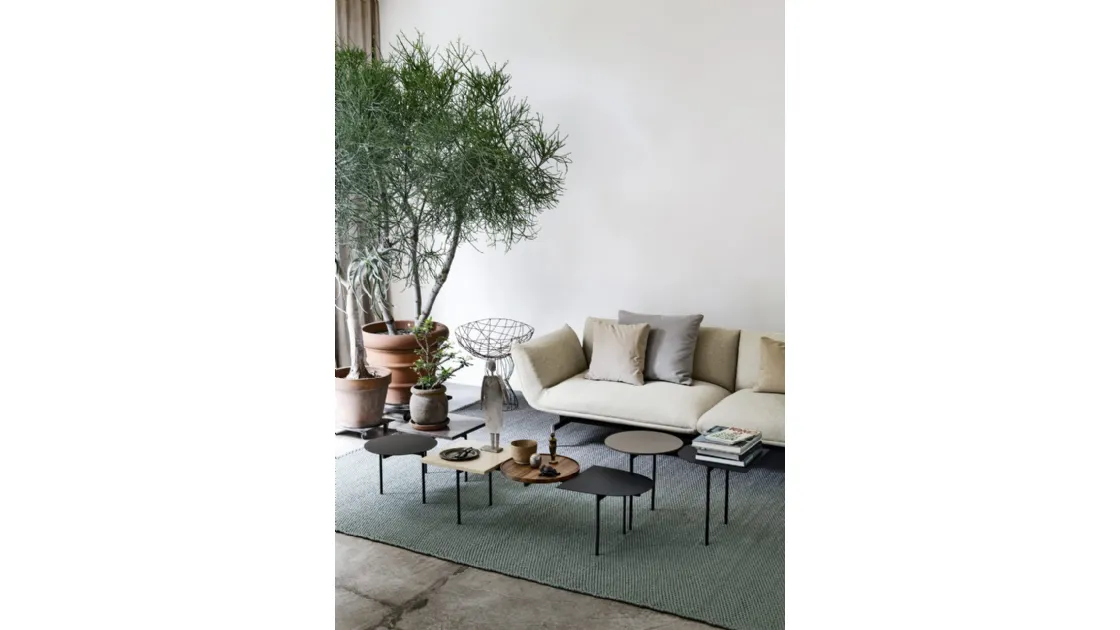 Constellations coffee tables in lacquered and wood with metal structure by Kristalia.
