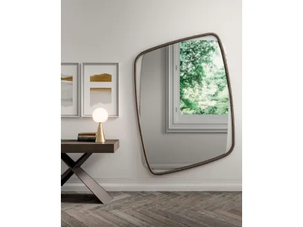 Golden Big mirror with solid wood frame displaced from its original axis by Ozzio