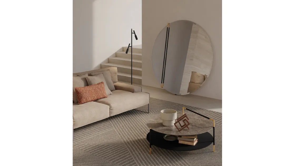 Mirror Kevin with Black Sablé metal structure and Satin Gold metal details by Frigerio.