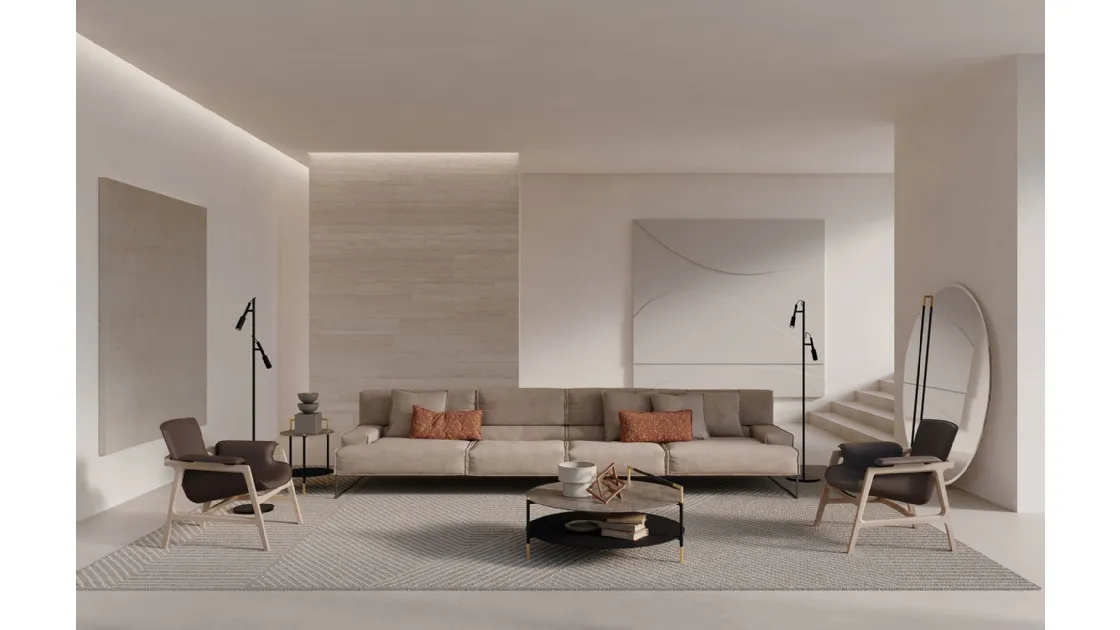 Kevin coffee table with marble-effect porcelain stoneware top, opaque glass shelf back-painted in black, and black sablé metal structure with details in satin gold metal by Frigerio.