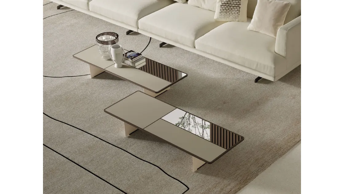 Mies coffee table in glass and mirror by Frigerio