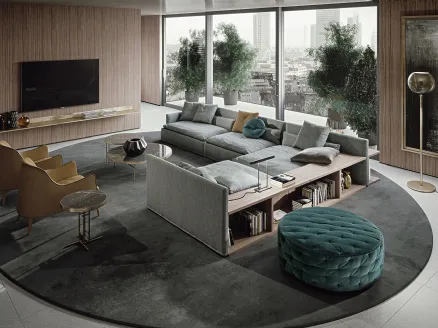 Round pouf Miller by Frigerio in quilted fabric.