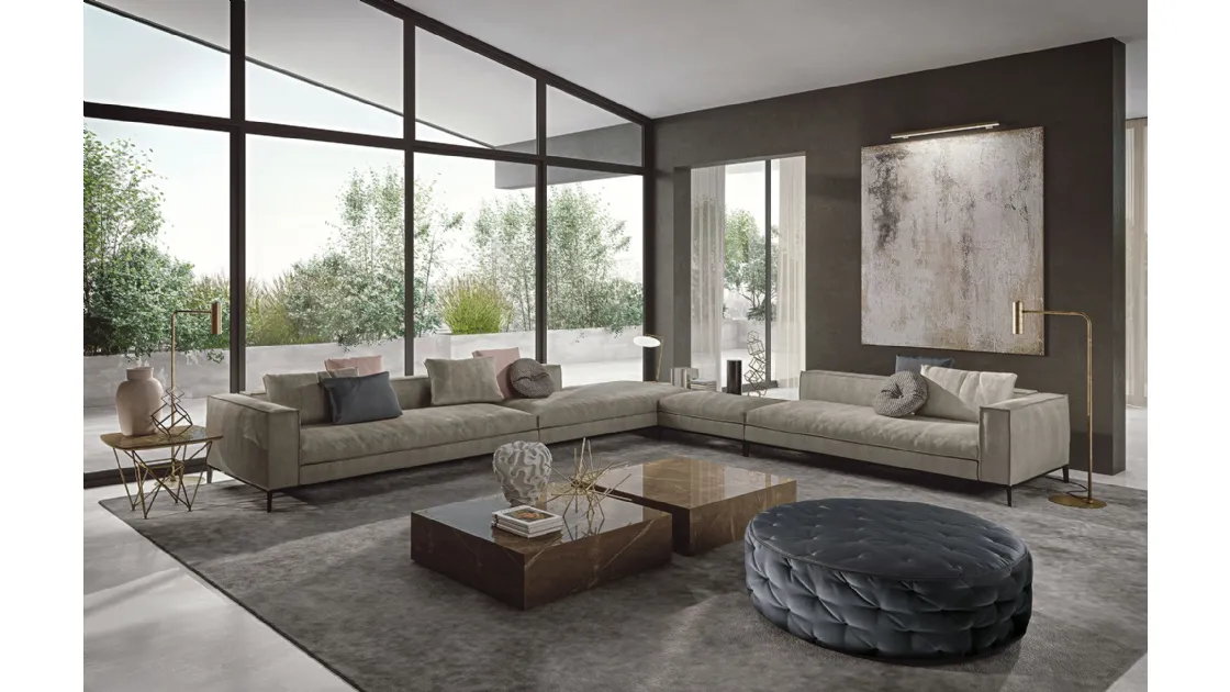 Square monoblock Miller coffee table in porcelain stoneware with marble effect by Frigerio.