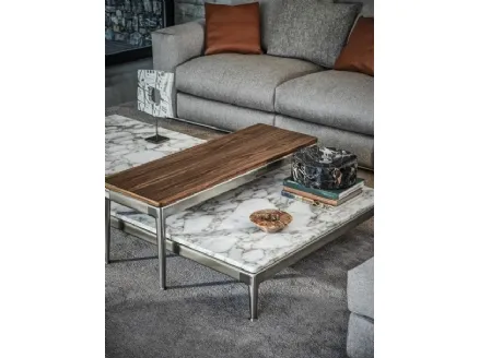 Pico coffee table with aluminum base and top in marble and wood by Flexform
