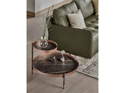 Planet coffee table with SuperMarble tops and lacquered steel structure by Bontempi.