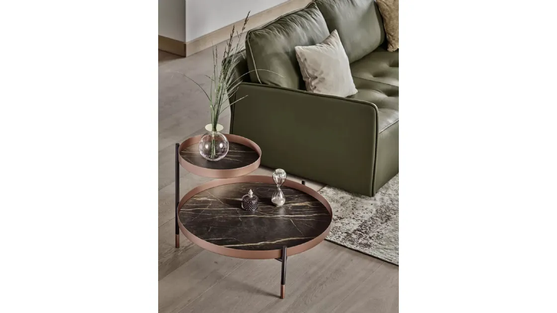 Planet coffee table with SuperMarble tops and lacquered steel structure by Bontempi.