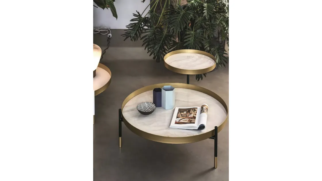 Planet coffee table with SuperMarble tops and lacquered steel structure by Bontempi.