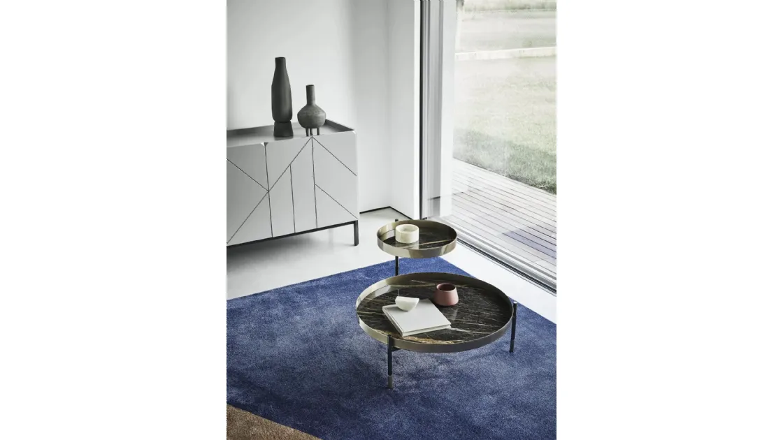 Planet coffee table with SuperMarmo tops and lacquered steel structure by Bontempi.