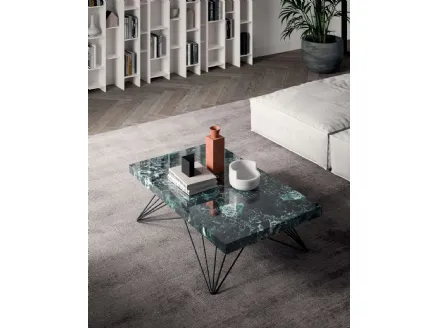Radius multifunctional coffee table with marble top and metal base by Ozzio