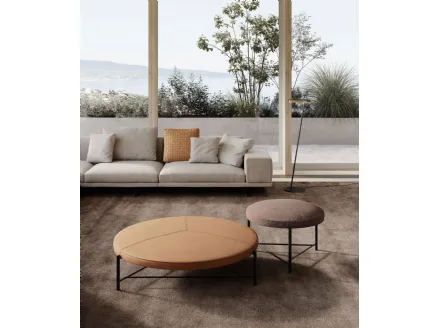 Santamonica pouf upholstered in leather or fabric with a metal structure by Frigerio.