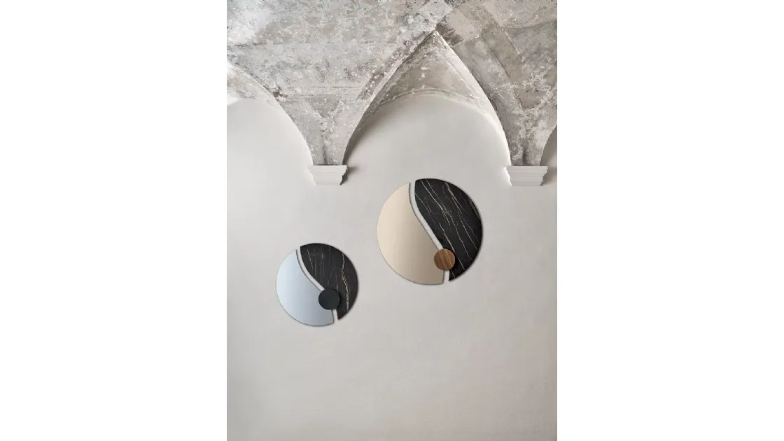 Luxor mirror with decorative elements in SuperMarble and Bontempi wood