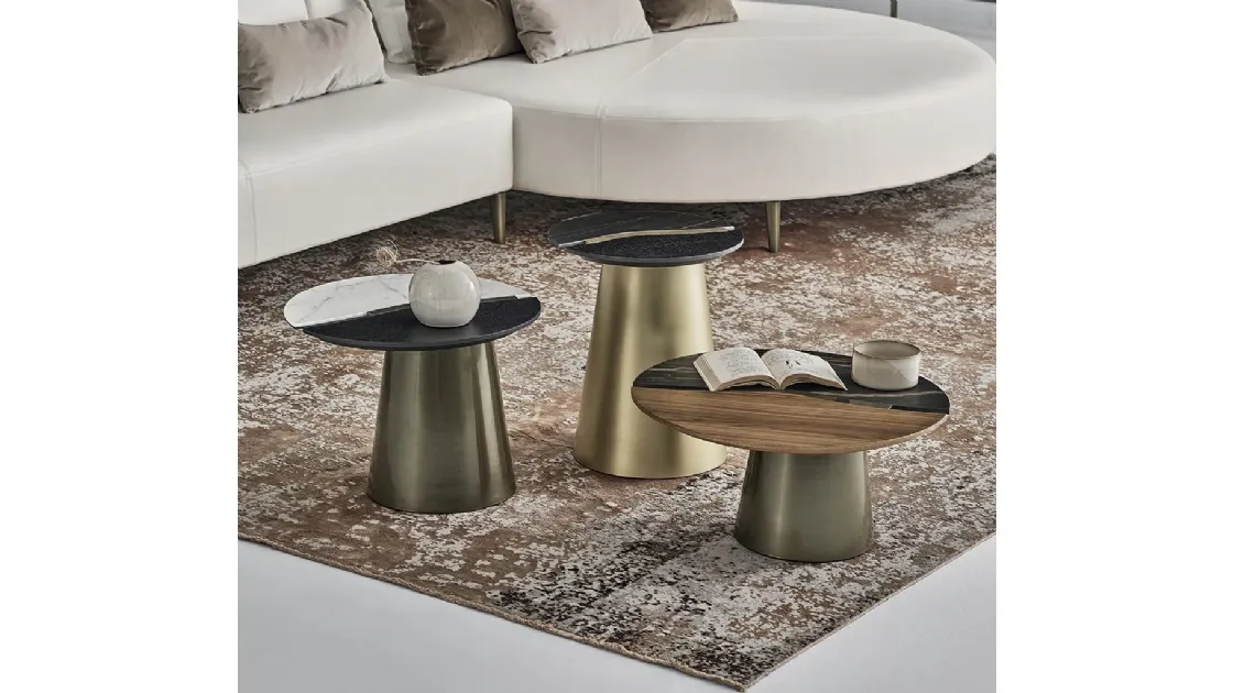Yang wooden coffee table with SuperMarmo by Bontempi.