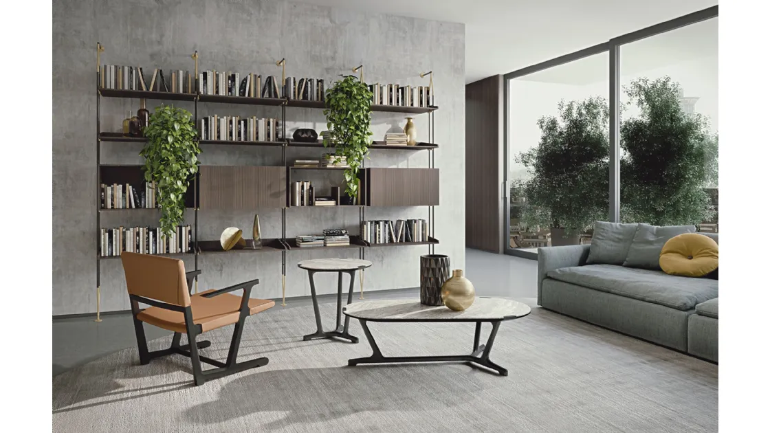 Ainda leather armchair with solid wood structure by Frigerio.