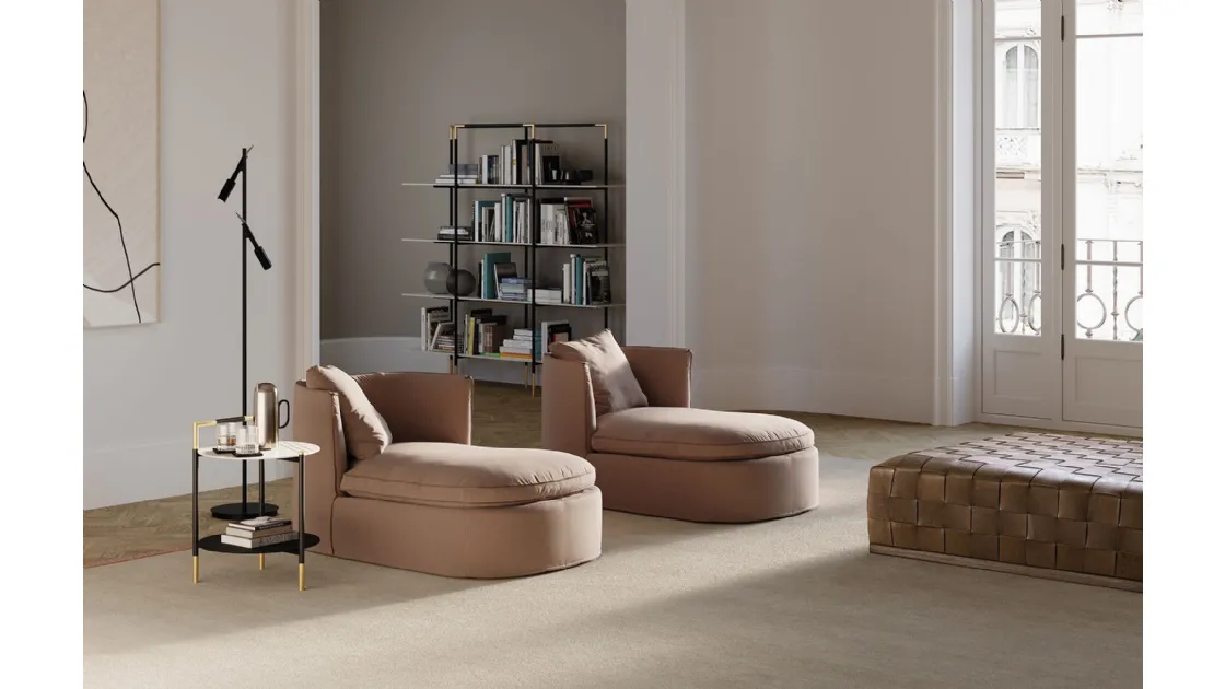 Soft fabric upholstered armchair Bessie Longue by Frigerio