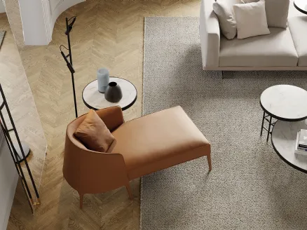 Leather armchair with solid wood feet Jackie Chaise Longue by Frigerio.