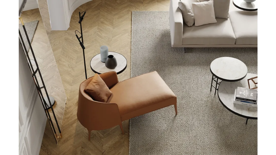 Leather armchair with solid wood feet Jackie Chaise Longue by Frigerio.