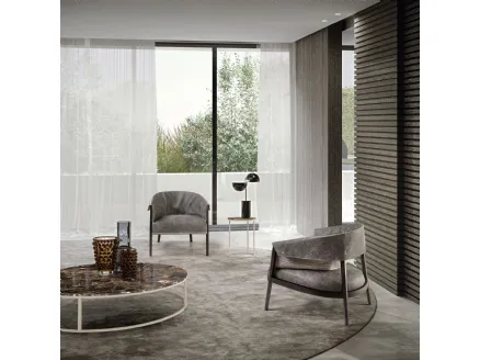 Armchair in leather and fabric with solid wood structure Liza by Frigerio