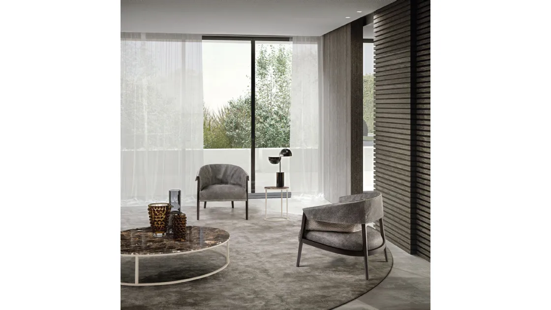 Armchair in leather and fabric with solid wood structure Liza by Frigerio
