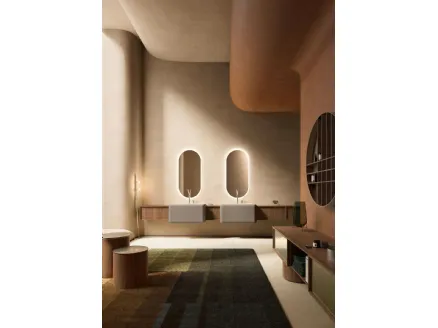 Suspended bathroom vanity in Canaletto walnut Des Evolution 04 by Cerasa.