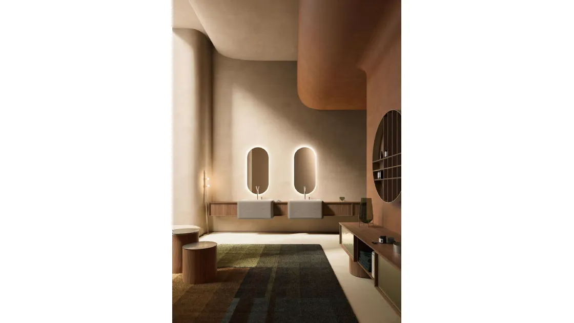 Suspended bathroom vanity in Canaletto walnut Des Evolution 04 by Cerasa.
