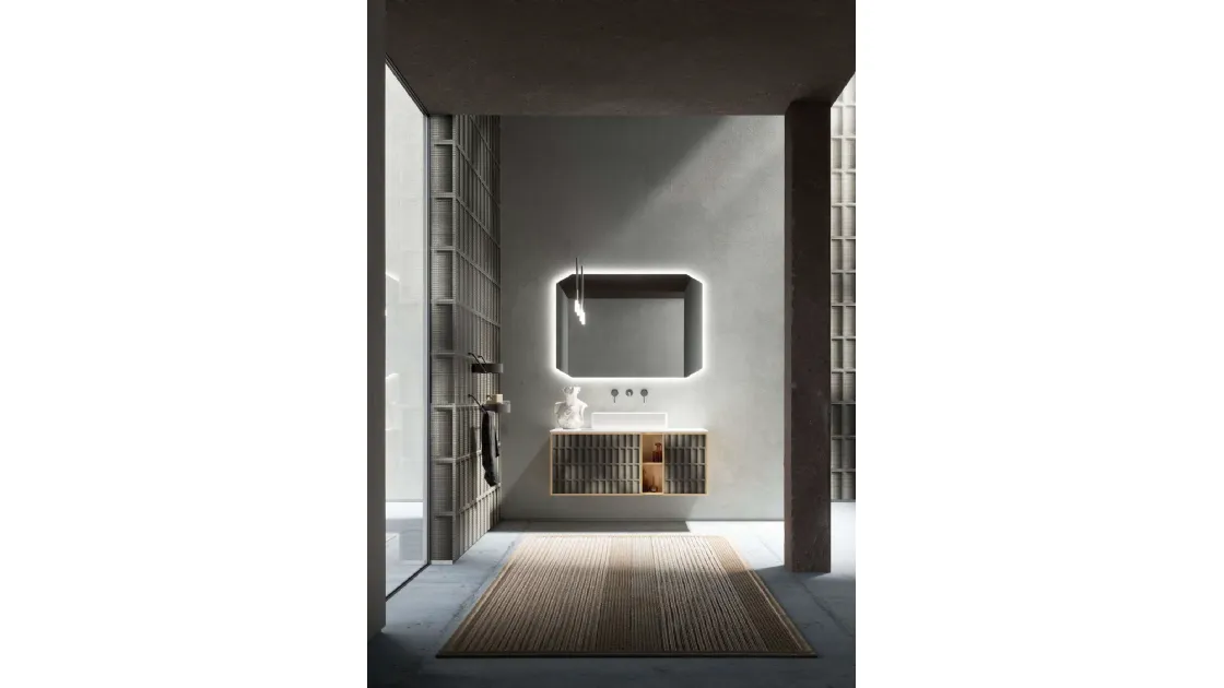 Suspended bathroom cabinet Des Evolution 07 in light oak by Cerasa.