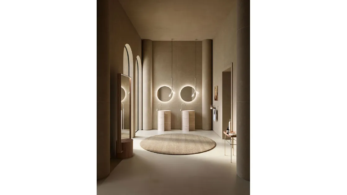 Freestanding washbasin Des Evolution Caramel 01 in Travertine Stone Resin by Cerasa.