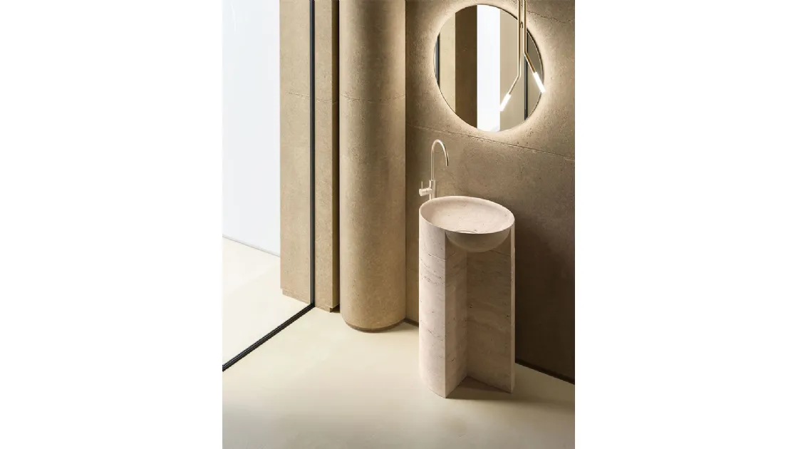Freestanding Evolution Caramel 01 washbasin in Travertine Stone Resin by Cerasa.