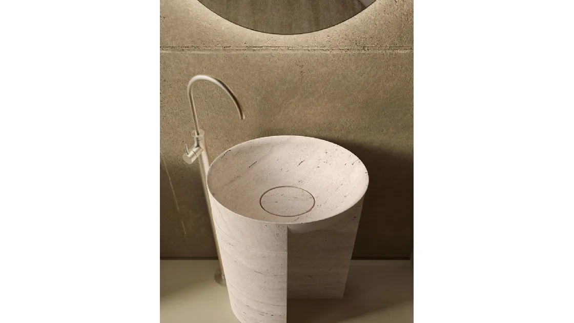 Freestanding washbasin Des Evolution Caramel 01 in Travertine Stone Resin by Cerasa.
