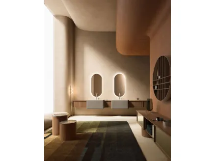 Des Evolution Caramel 02 Bathroom vanity unit in Canaletto walnut with resin sinks by Cerasa.