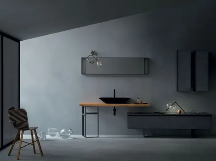 Eden 00 Bathroom Vanity in lacquered finish with solid wood washbasin top by Cerasa.