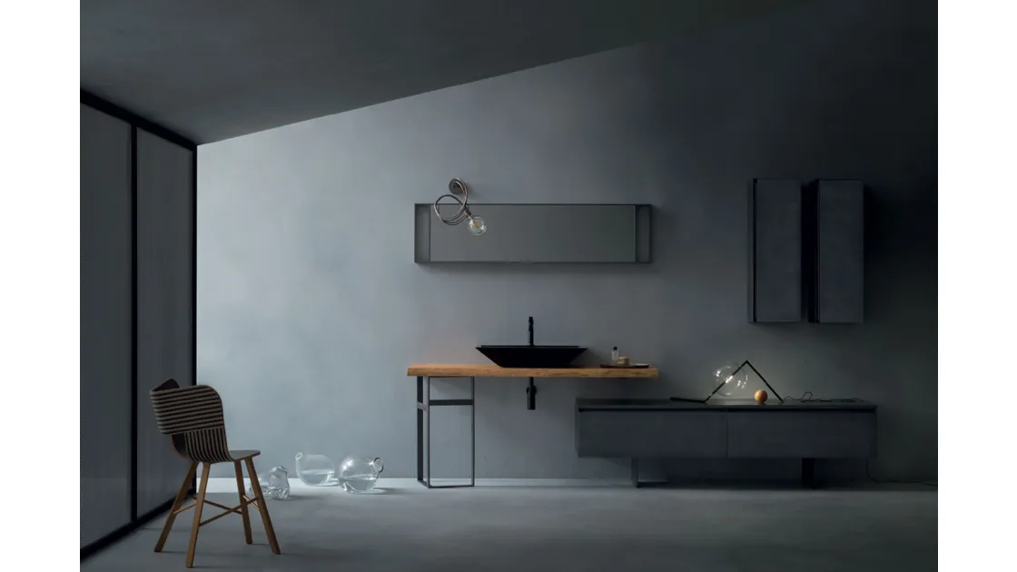 Eden 00 Bathroom Vanity in lacquered finish with solid wood washbasin top by Cerasa.