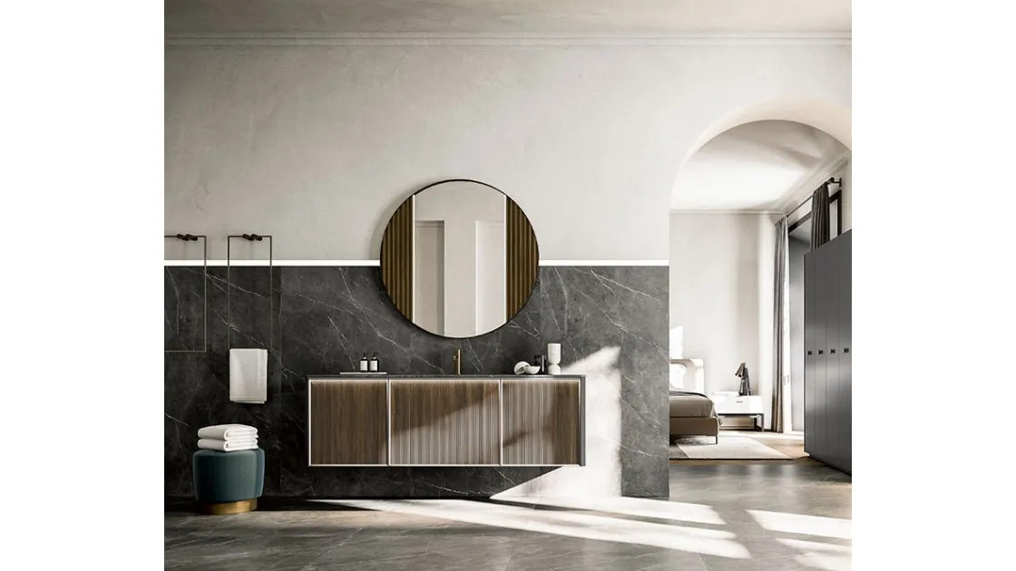 Honey 03 Canaletto Walnut suspended bathroom cabinet by Cerasa