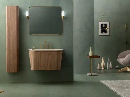 Suspended bathroom cabinet Suede 02 in Canaletto walnut by Cerasa.