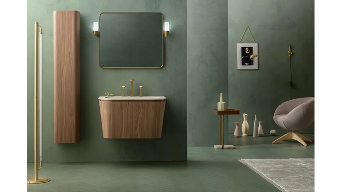 Suspended bathroom cabinet Suede 02 in Canaletto walnut by Cerasa.