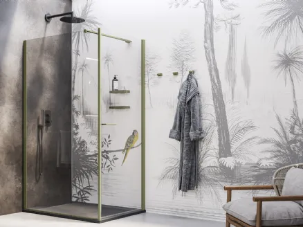 Walk-in shower box with hinged door by Inda.