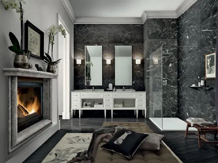 Bathroom Vanity York 01 in White lacquer with Carrara marble top by Cerasa