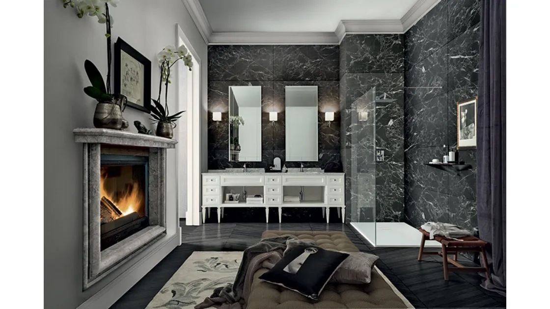 Bathroom Vanity York 01 in White lacquer with Carrara marble top by Cerasa