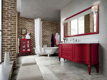 Bathroom cabinet York 03 in worn Red lacquer by Cerasa.