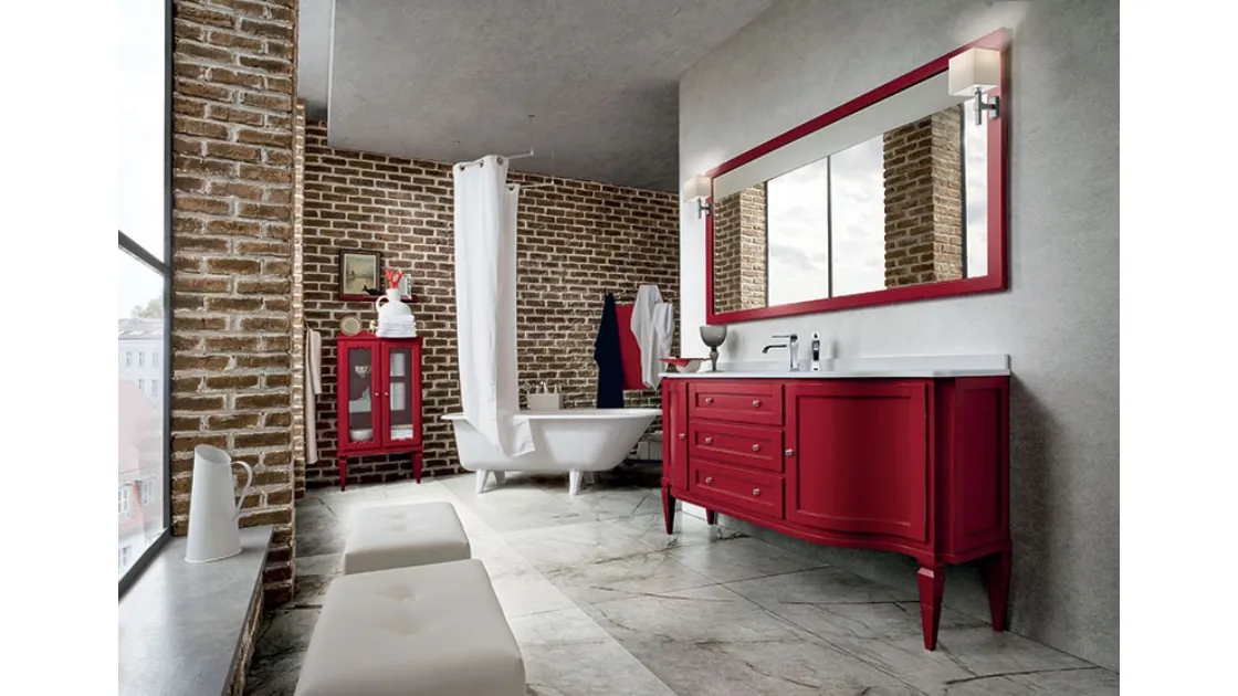 Bathroom cabinet York 03 in worn Red lacquer by Cerasa.