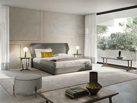 Double bed with headboard completely covered in leather with solid wood base Agio by Frigerio