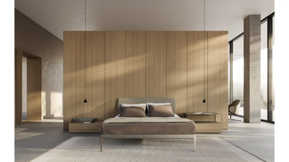 Aluminum bed with fabric headboard AluAlu Bed by Kristalia.