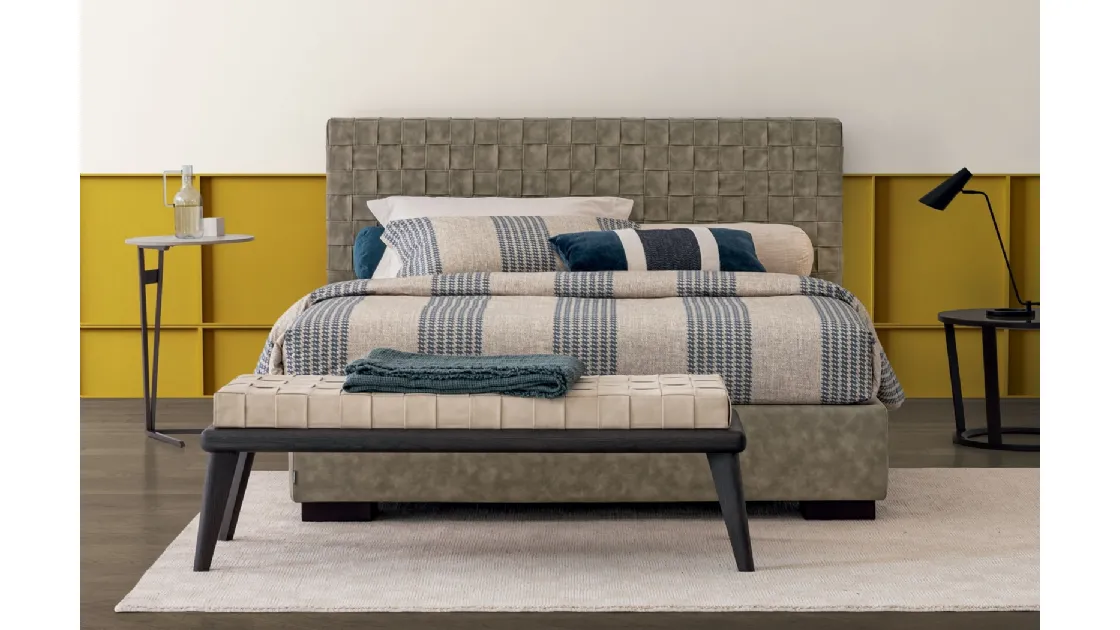 Basket Bed with woven leather headboard and Oggioni storage container