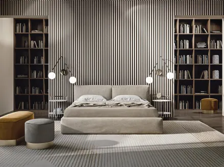 Upholstered fabric bed with headboard and storage box Cooper by Frigerio