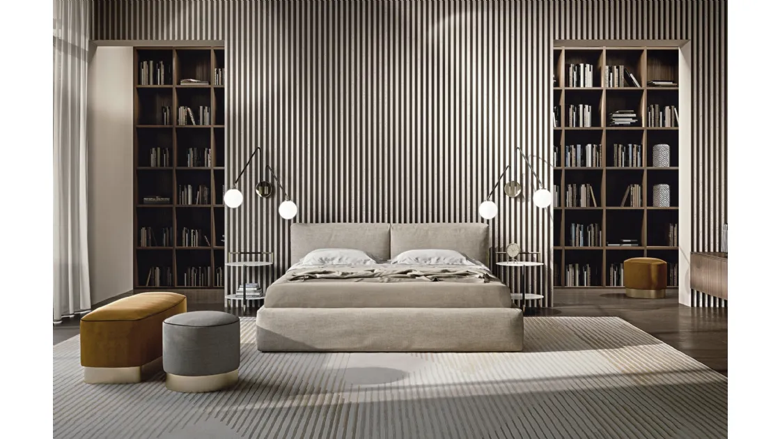 Upholstered fabric bed with headboard and storage box Cooper by Frigerio