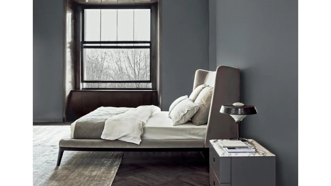 Dragonfly bed in fabric with Flexform headboard.