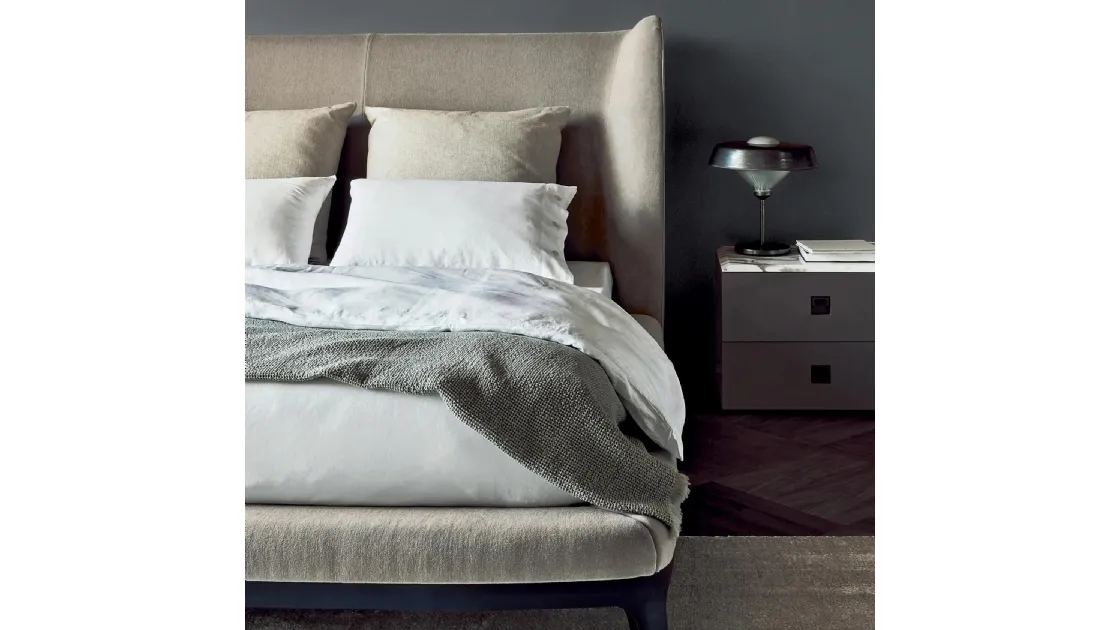 Dragonfly fabric bed with Flexform headboard.